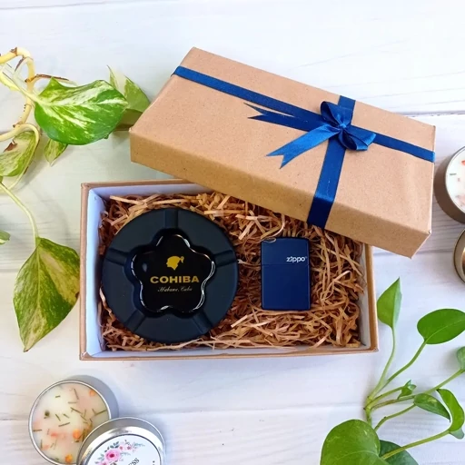 باکس هدیه مردانه فندک و زیرسیگاری آبی - کد 30